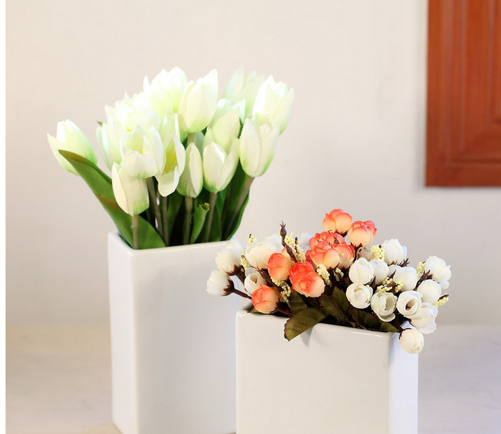 外贸12cm田园方口大花盆黑白陶瓷方缸插花花器陶瓷多肉花盆正方形