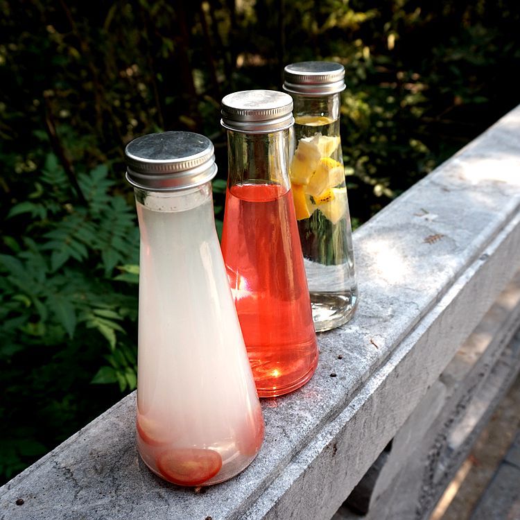 新品350ml锥形铝盖玻璃瓶 冷泡茶瓶 饮料瓶 奶茶瓶