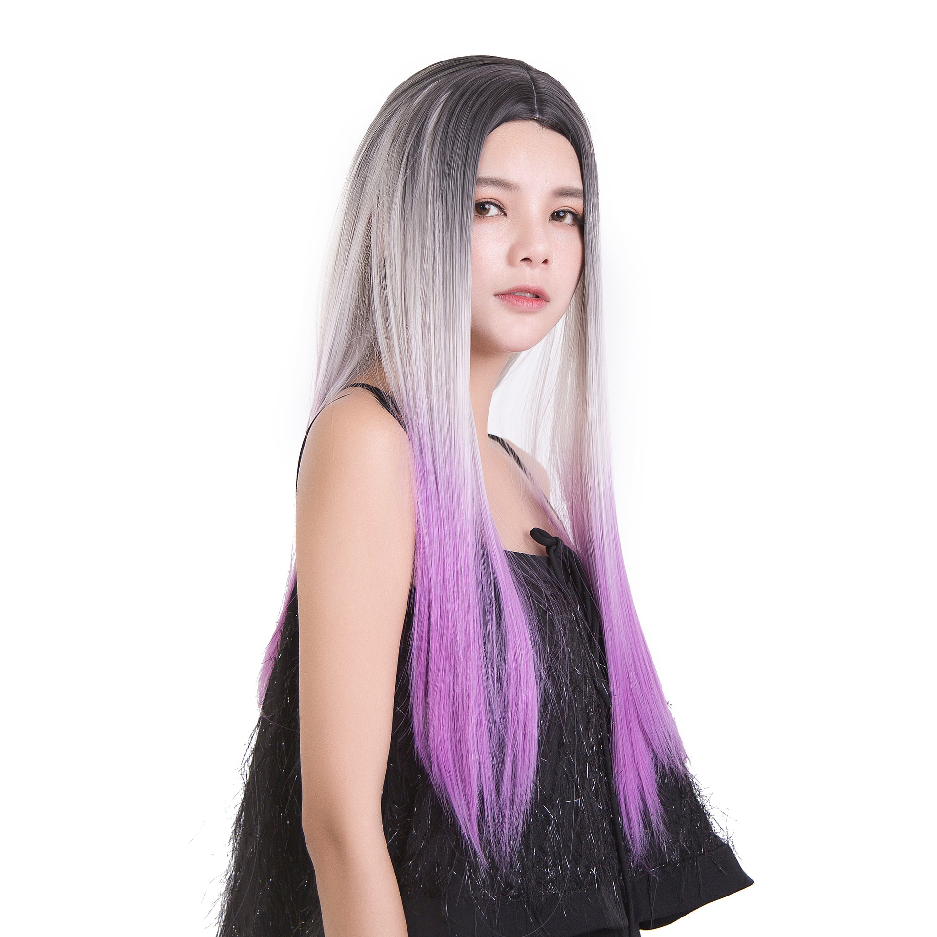 渐变假发欧美染色长直发 中分假发女厂家速卖通ebayamazon亚马逊