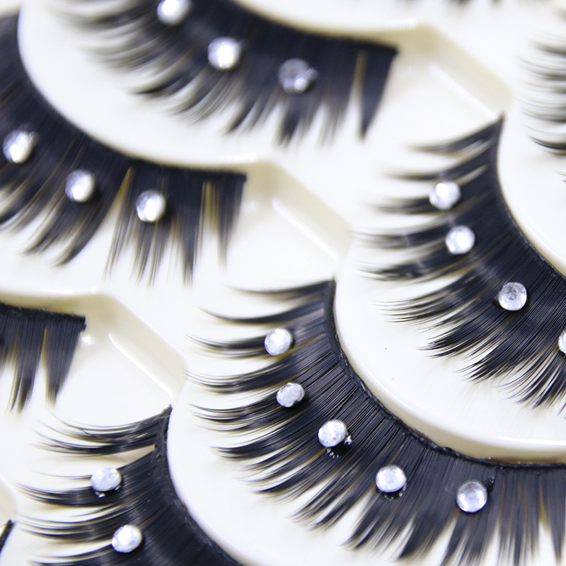 h001睫美5对装假睫毛羽毛带水钻夜店款柔软细滑浓密c翘度大眼睛