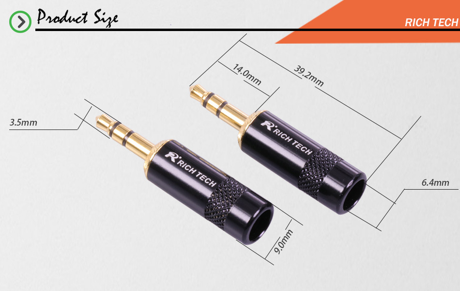 rich tech立体3.5mm音视频插头 双声道立体声黑电泳插头连接器