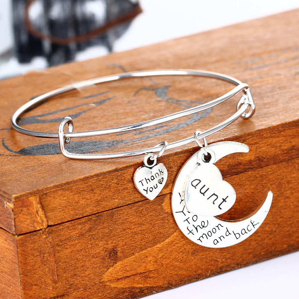 欧美热销 mom dad sister 妈妈爸爸家庭月亮可调节手镯手环