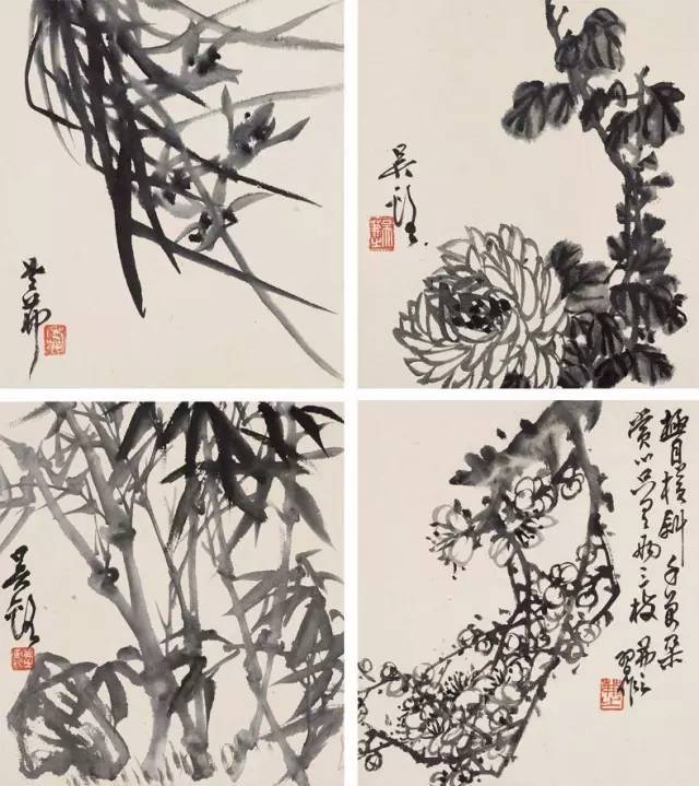 吴茀之《梅兰竹菊》册页