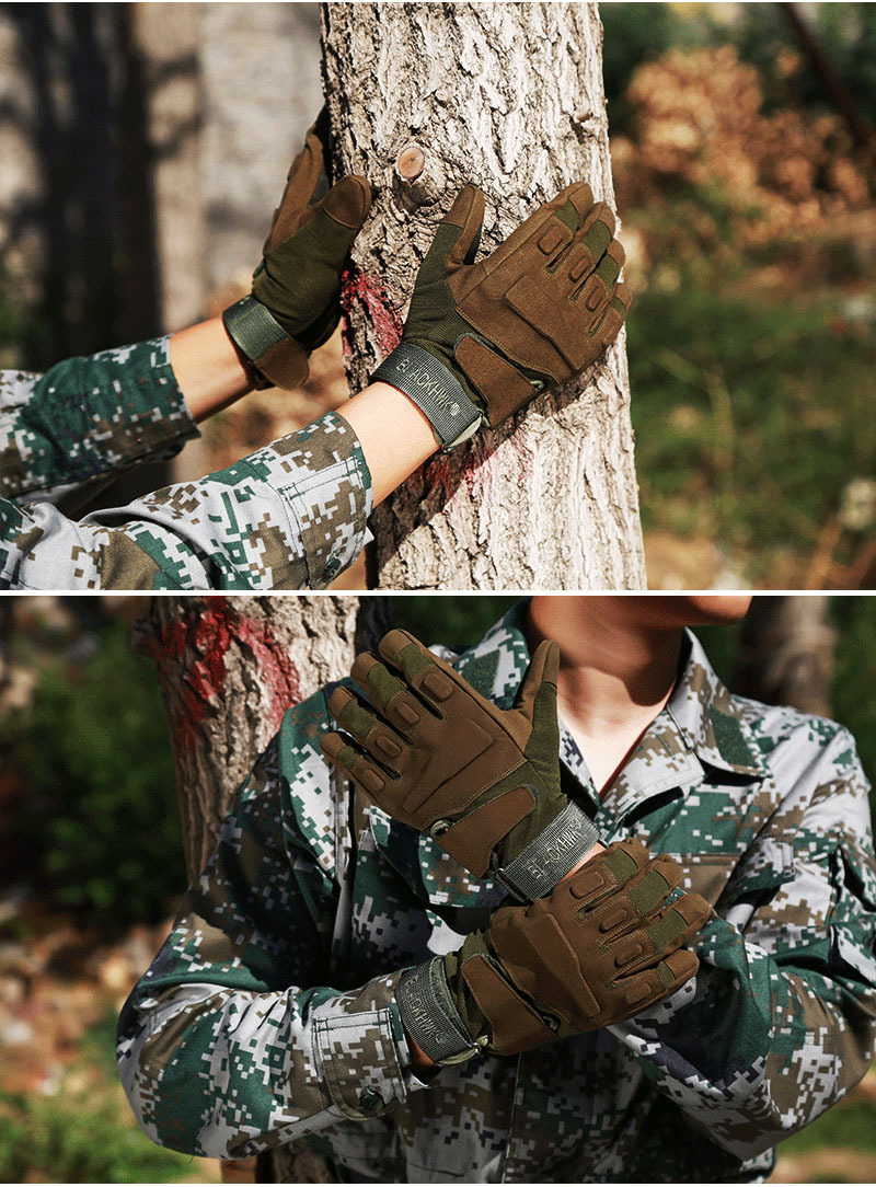 黑鹰全指加绒棉手套战术五指超纤户外保暖手套男特种兵军迷秋冬款