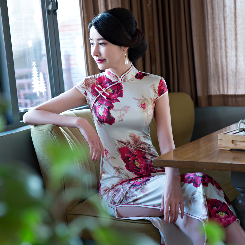 tx087气质修身长款旗袍