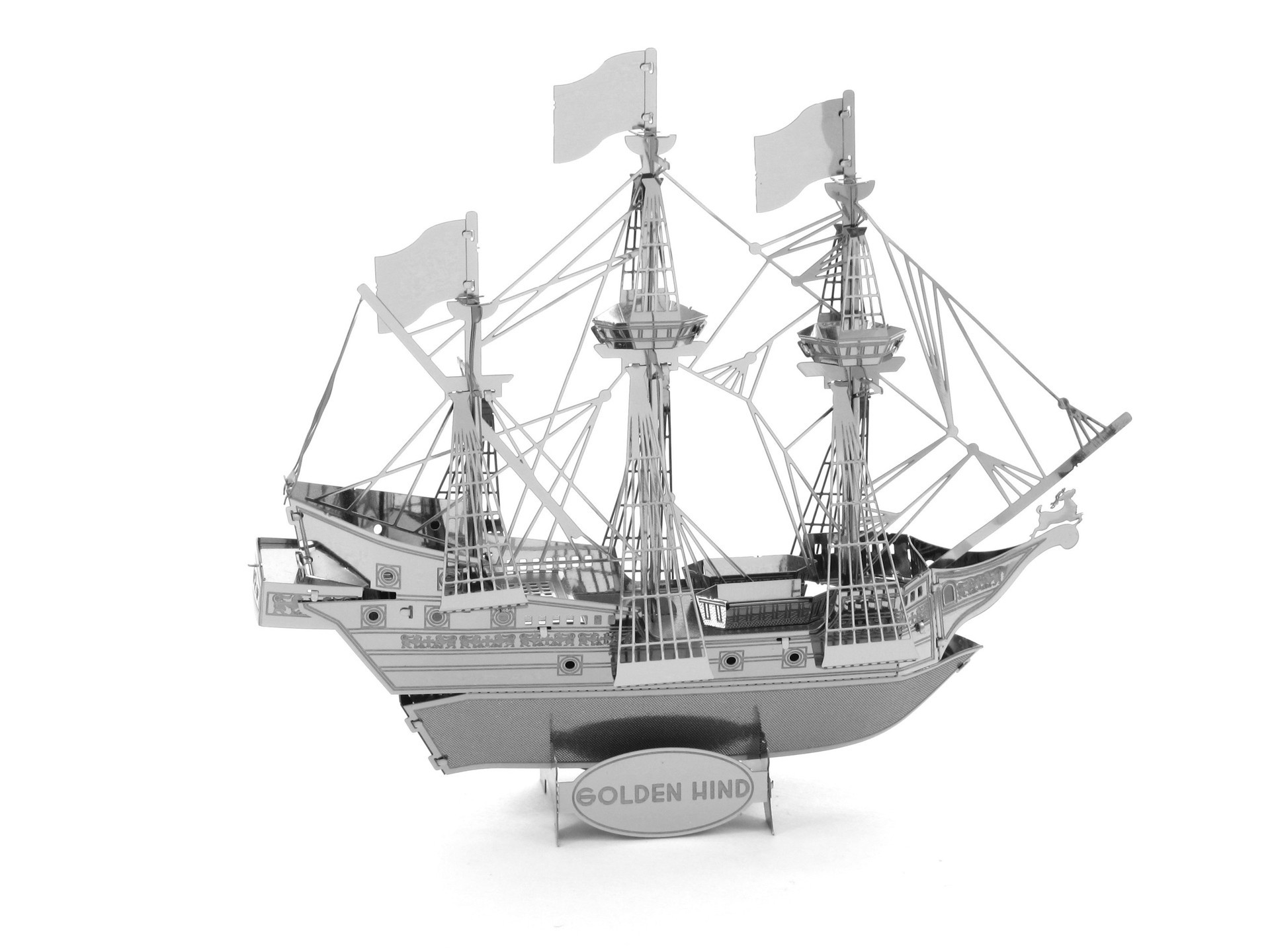 爱拼 全金属不锈钢diy拼装模型3d手工立体拼图 金鹿号海盗船