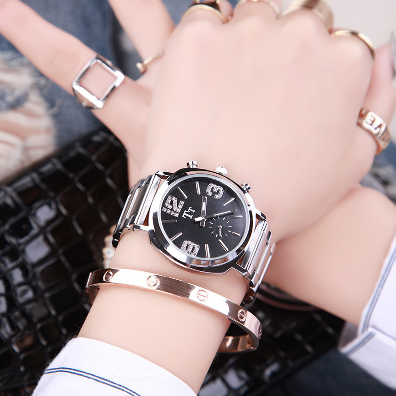 天塔tt欧洲站潮牌中性钢带手表女士个性圆形防水时装石英表批发