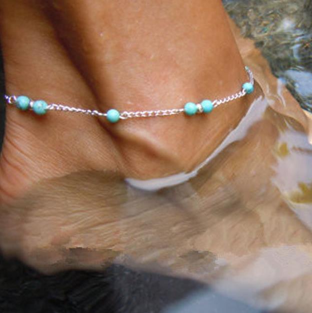 e016 european and american ornament street shooting same style personality fashion handmade beaded turquoise beads anklet bracelet wholesale