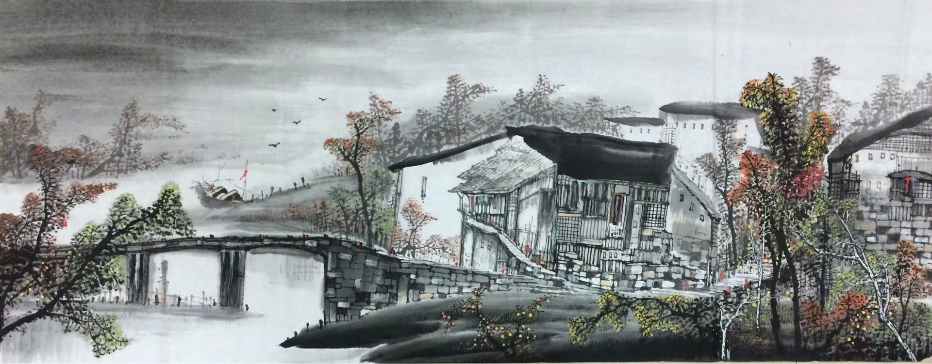 小六尺江南水乡 小桥流水意境风景画 手绘国画客厅办公室装饰画