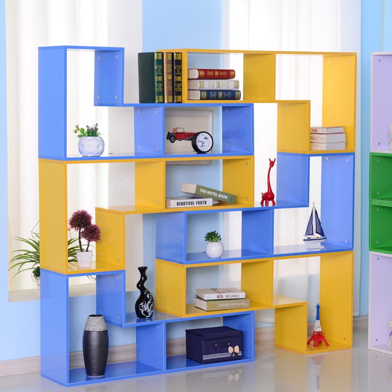 新款撞色展示架创意不规则书柜客厅儿童书架 落地置物架厂家批发