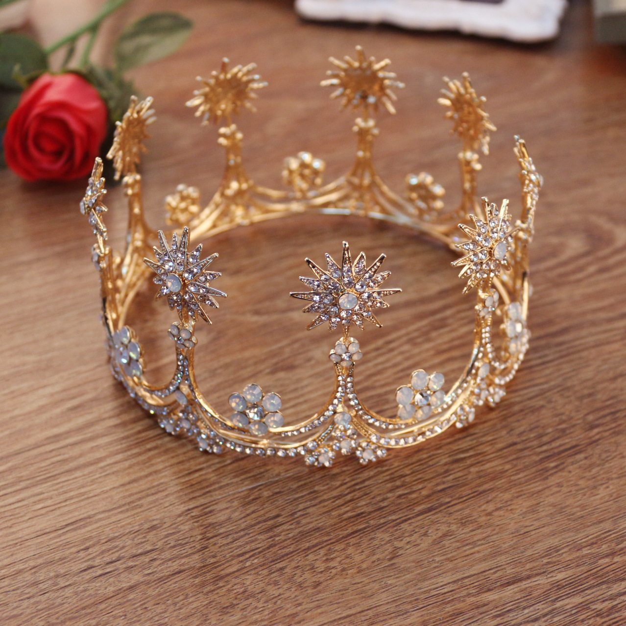 2017新款新娘皇冠太阳花系水钻镶钻复古新娘饰品头饰厂家直销