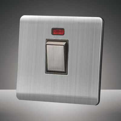 外贸出口 墙壁开关插座20a双极带灯热水器开关不锈钢金属拉丝面板