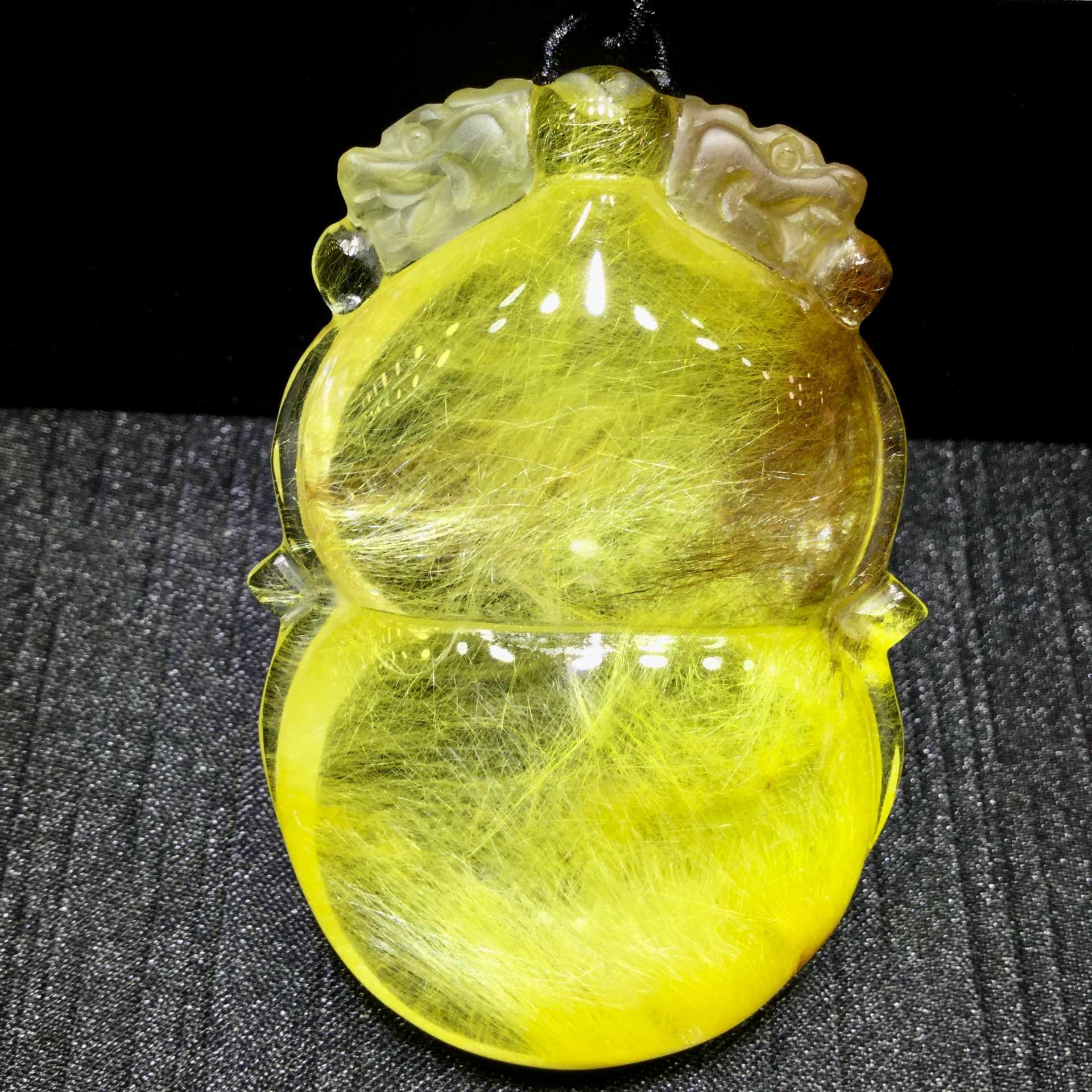 东海水晶巴西老矿天然金发晶顺发双貔貅葫芦吊坠-阿里巴巴