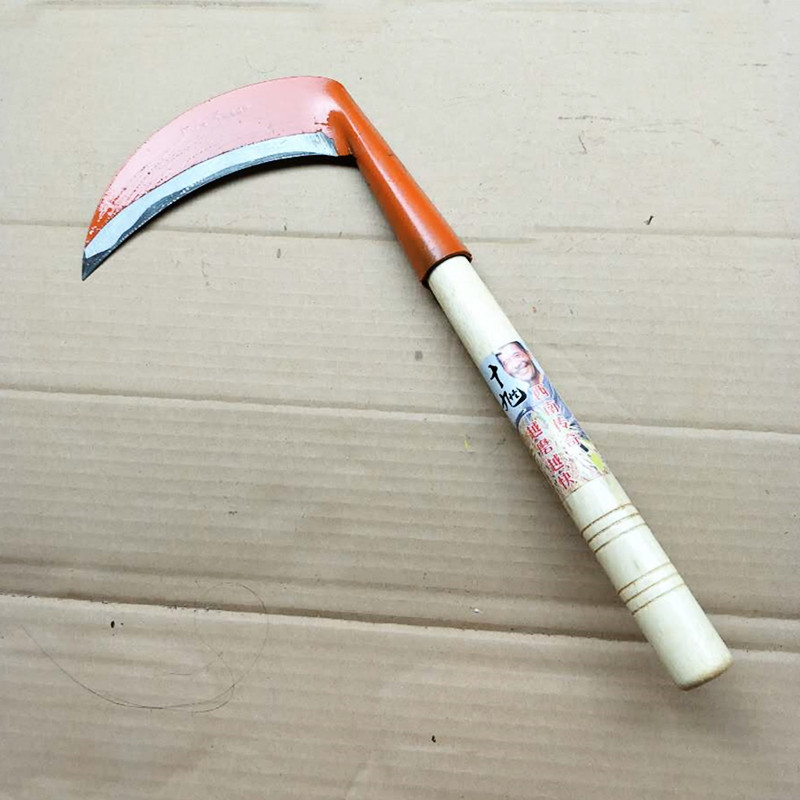 批发丰达牌612镰刀十九怪红色带箍木柄镰刀 利特多功能农用割草刀