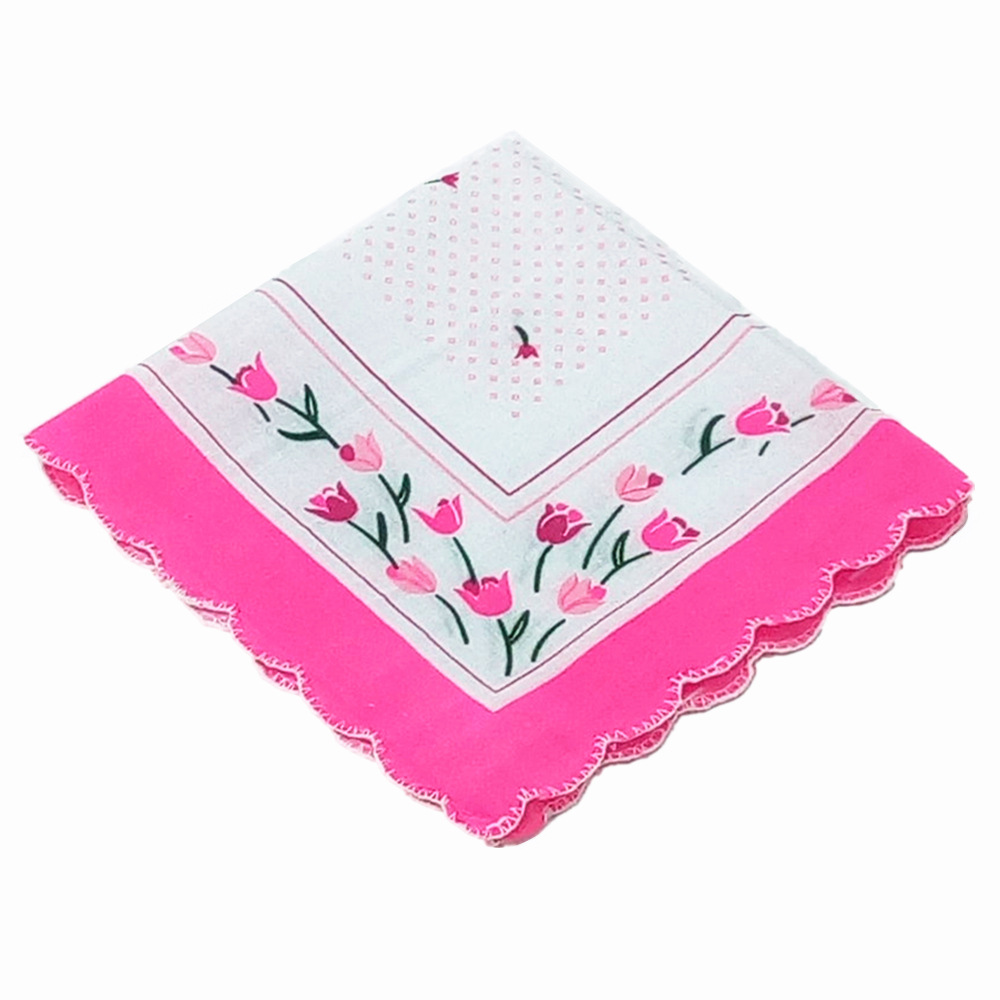 宽段彩色牙边印花纯棉女士手帕 五花混装 月牙边 荷叶边小手绢