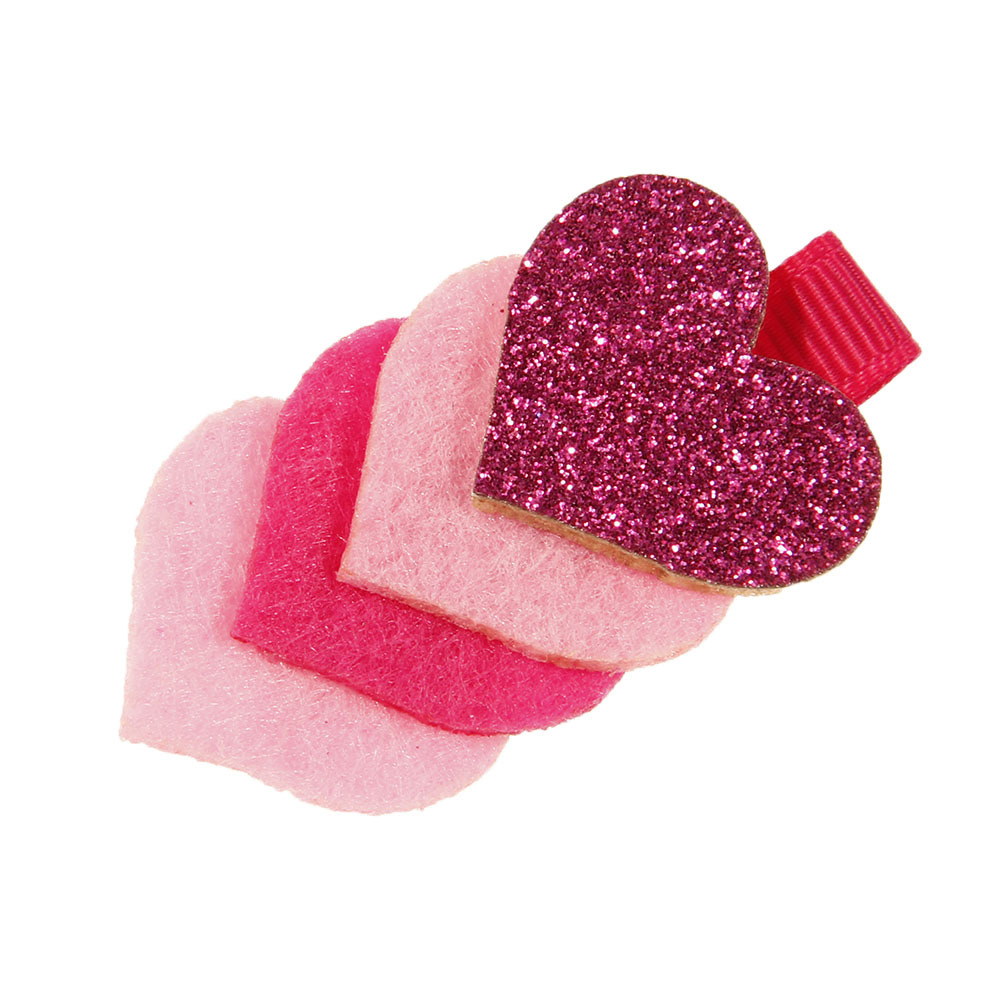 2017新款 四个爱心儿童发夹 金色毡布桃心宝宝头饰 女童配饰货源