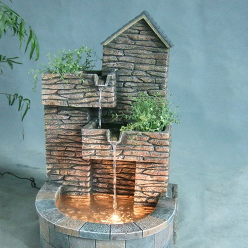 水泥流水摆件 精美房屋流水摆件 家居装饰室内流水喷泉摆件