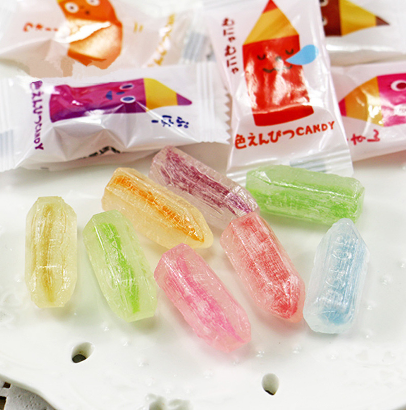 日本进口零食糖果甘乐彩色铅笔糖 8味什锦水果糖儿童小糖果