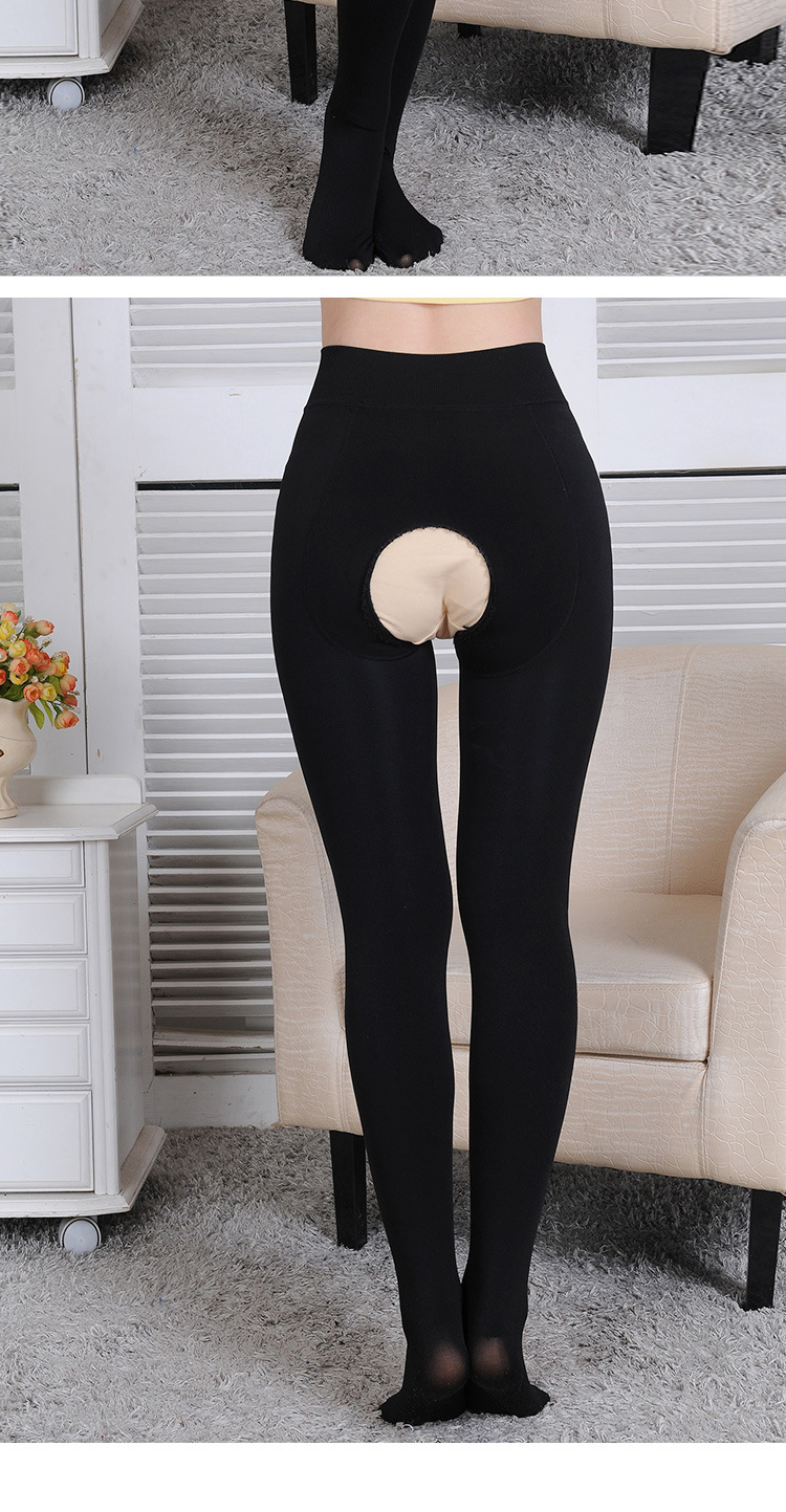 开裆加厚打底裤 女性感免脱加绒加厚镂空极度诱惑连裤袜 一件代发