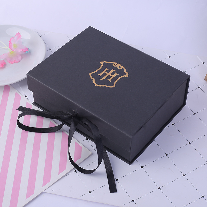 Foreign Trade Flip Box Exquisite Bow Gift Box Black Tiandigai Gift Box Printing
