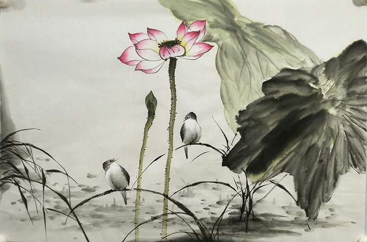 手绘字画批国画山水画写意花鸟画办公室客厅装饰画四尺三开15