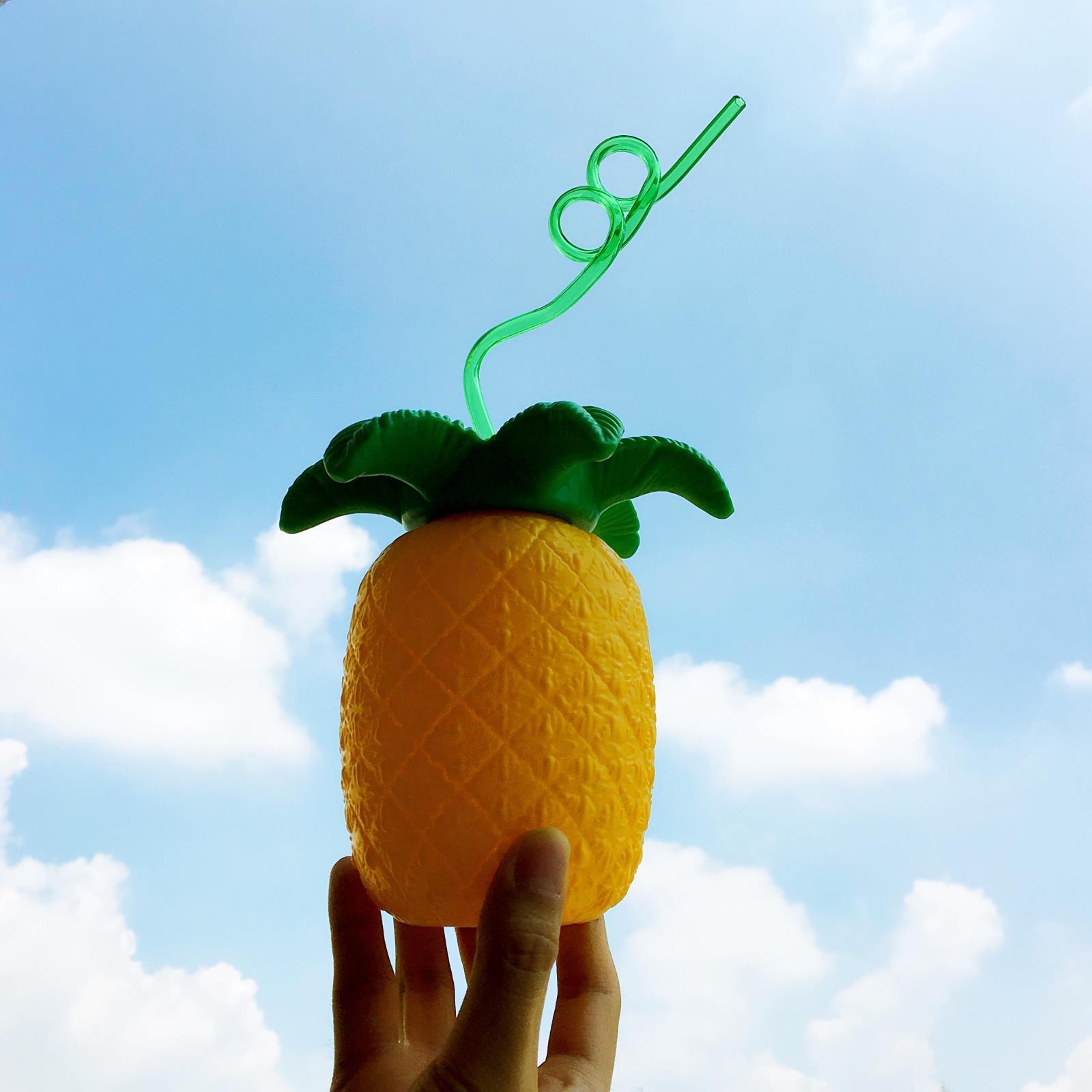 北欧简约塑料吸管水杯冷饮杯道具杯塑料水果菠萝造型杯道具杯