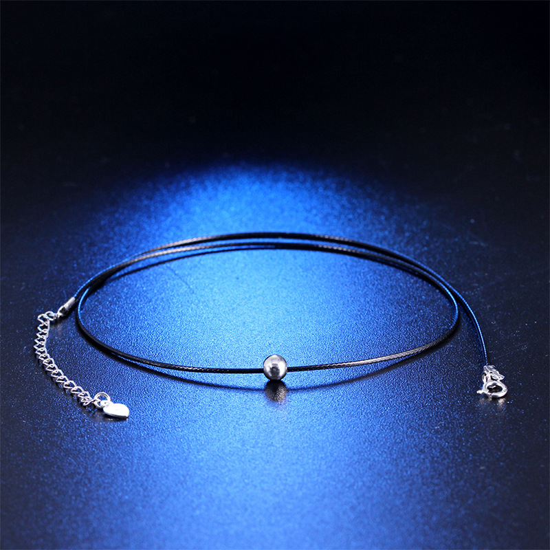 925纯银 极光方糖黑绳项链 时尚韩版颈链锁骨链水晶项链饰品批发