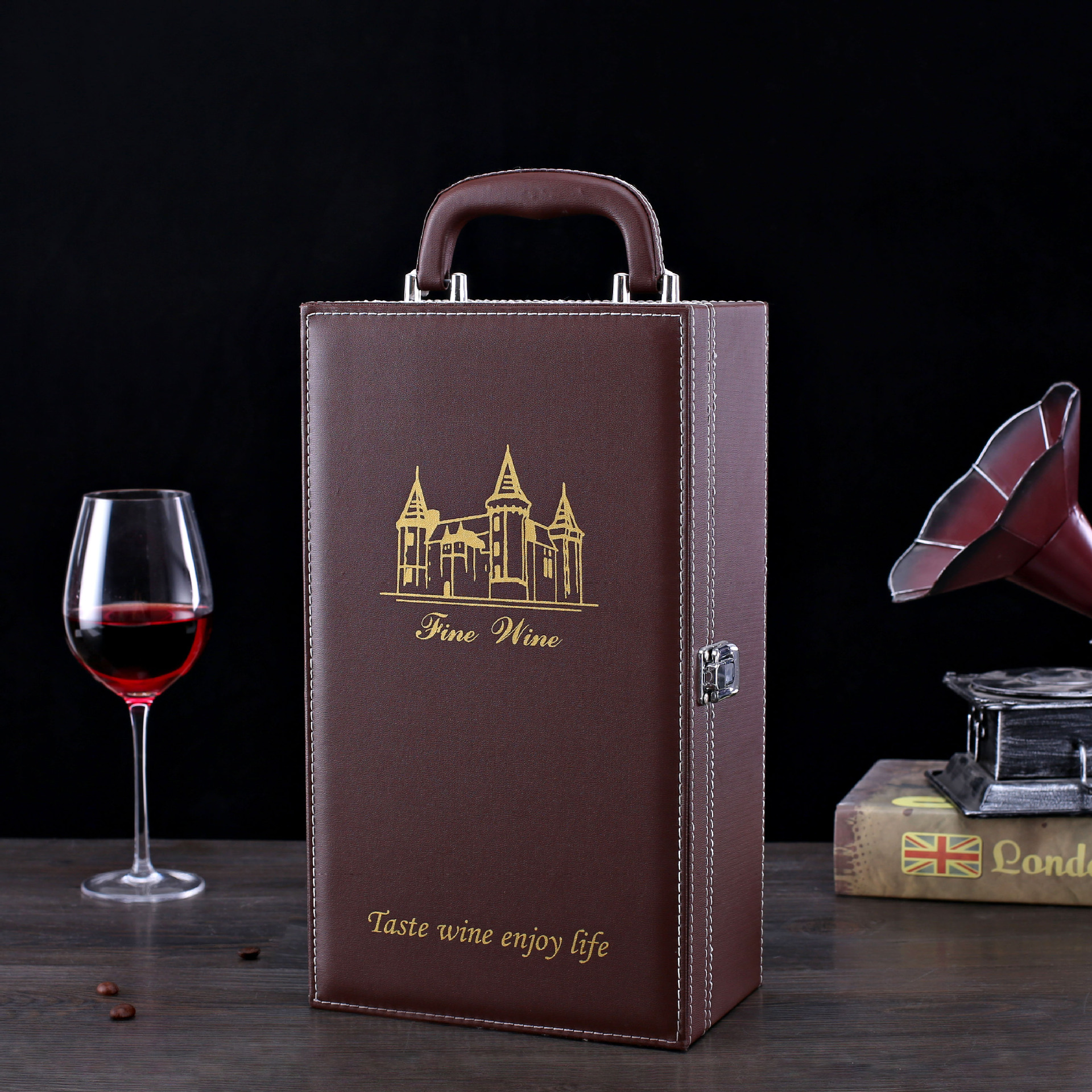 浩远 新款红酒盒礼盒双支丝印通用logo葡萄酒包装盒现