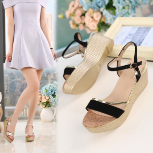 2018新款凉鞋女夏季坡跟厚底松糕鞋中跟防水台韩版平底百搭女鞋潮