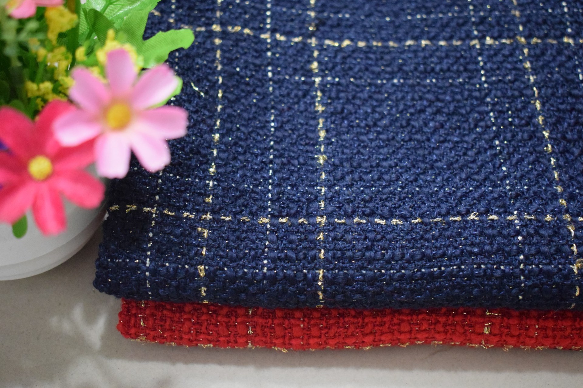 2017新款小香风大肚纱金丝花呢 秋冬女装大衣毛呢面料