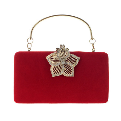速卖通外贸五叶花镶钻宴会包高档丝绒晚宴包旗袍女士包新娘手拿包