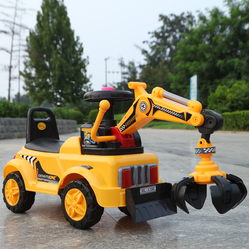 儿童工程车 四轮挖掘机 可坐可骑溜溜车灯光音乐滑行款可一件代发