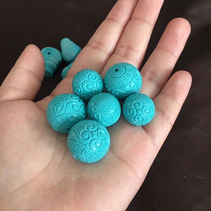 天然微沁绿松石回纹珠圆珠腰珠顶三通背云手链佛头配饰