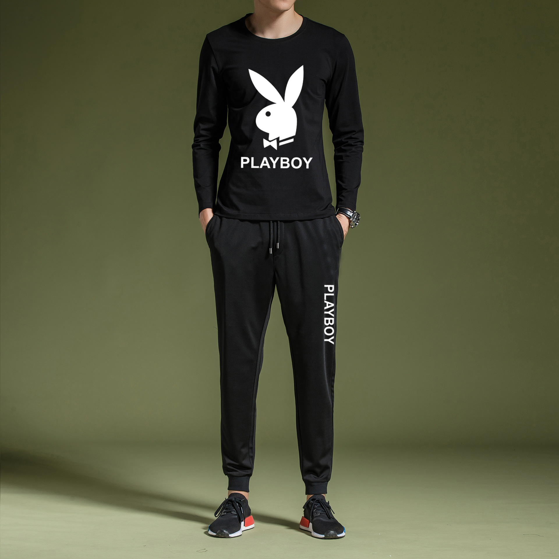 休闲套装男运动两件套卫衣t恤针织裤运动服跑步运动装男秋季长袖