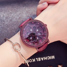 LRUISI 女款 会转动 潮流个性 时尚 紫色皮表带 镶钻女士手表