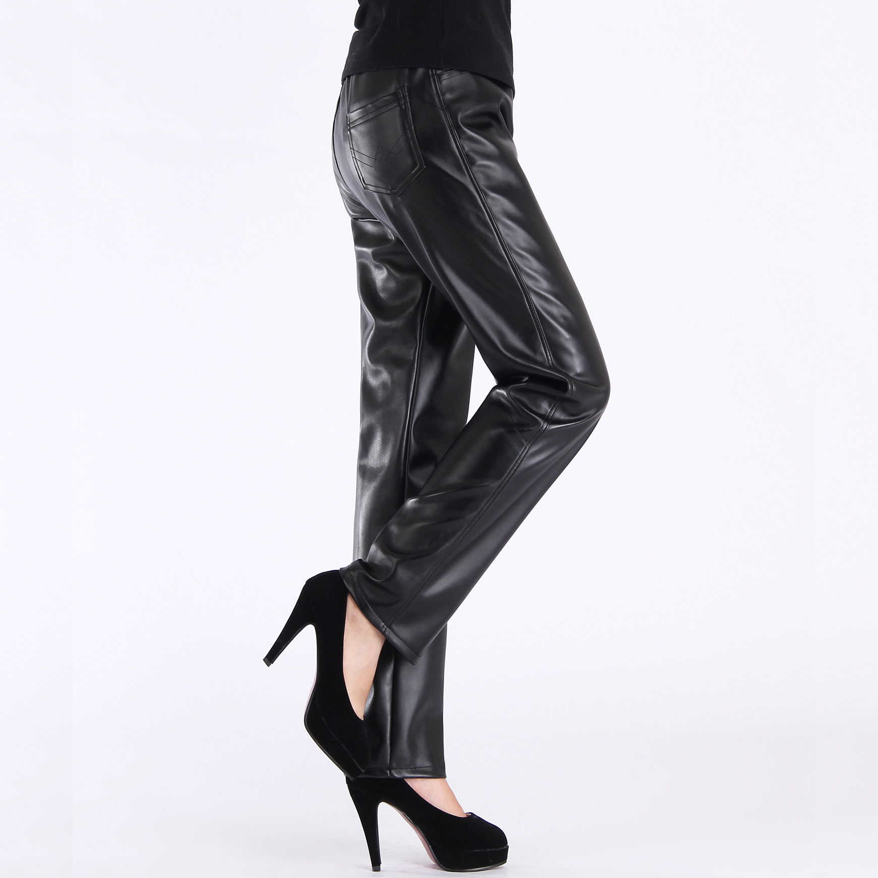 女士宽松中年皮裤子中老年休闲皮裤机车皮裤女式防风防湿皮裤子