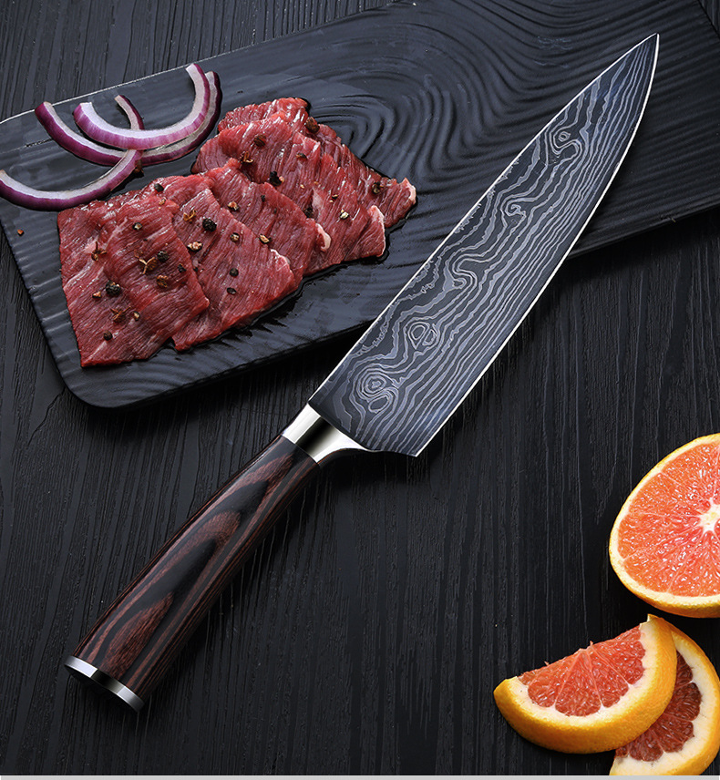德国 西式菜刀8寸大马士革钢刀主厨刀刺身刀切片刀厨师刀料理刀