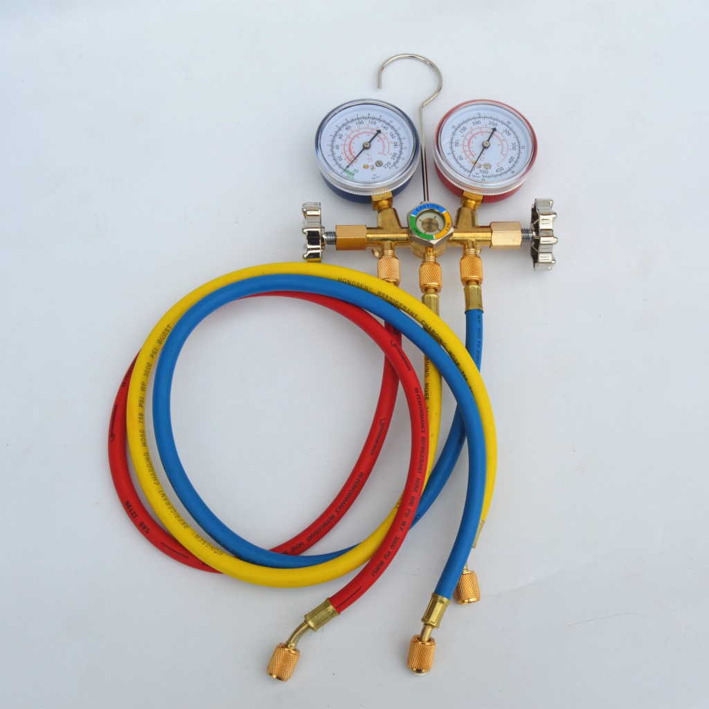 鸿森r22空调加氟表ct-536g螺纹丝接加氟表组冷媒雪种压力表双表阀