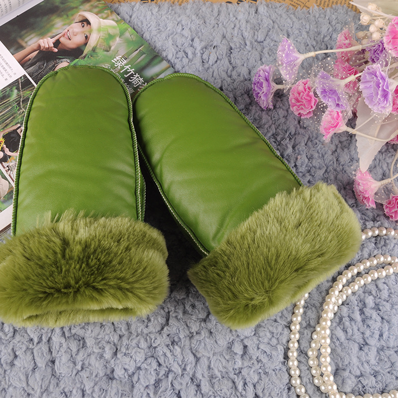 皮闷子手套pu冬天保暖加厚连指男女骑电车摩托棉手套防寒防雨加绒