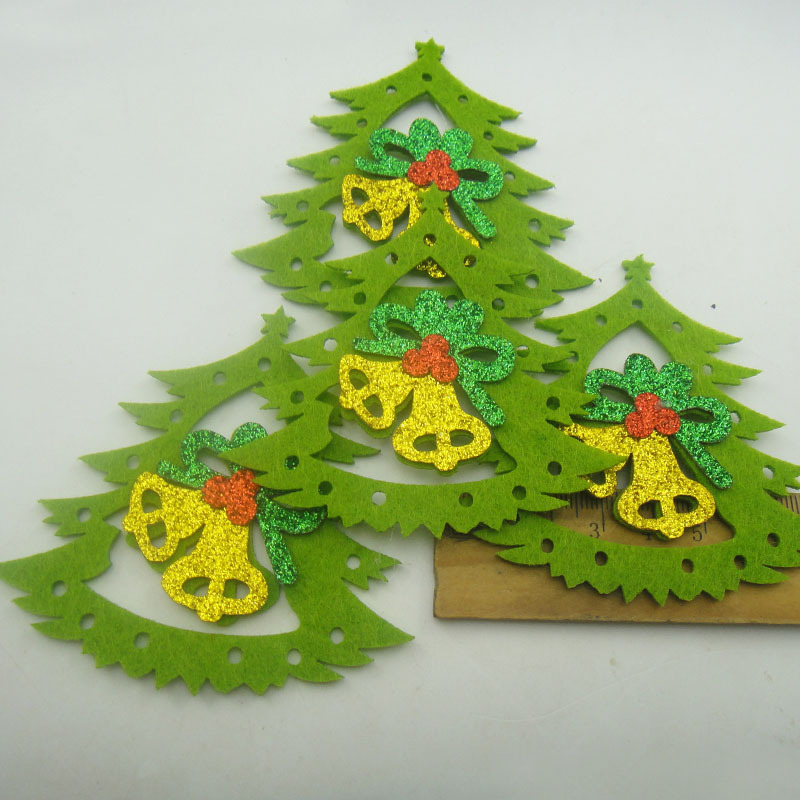 8*7cm不织布圣诞树批发 铃铛新款无纺布圣诞节挂件手工diy装饰品