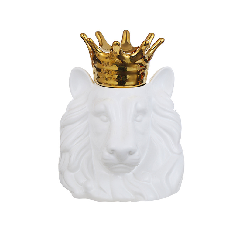 Ceramic Animal Decoration Lion Head Storage Jar Creative Fox Dog Bear Head Home Living Room Decoration Decorations