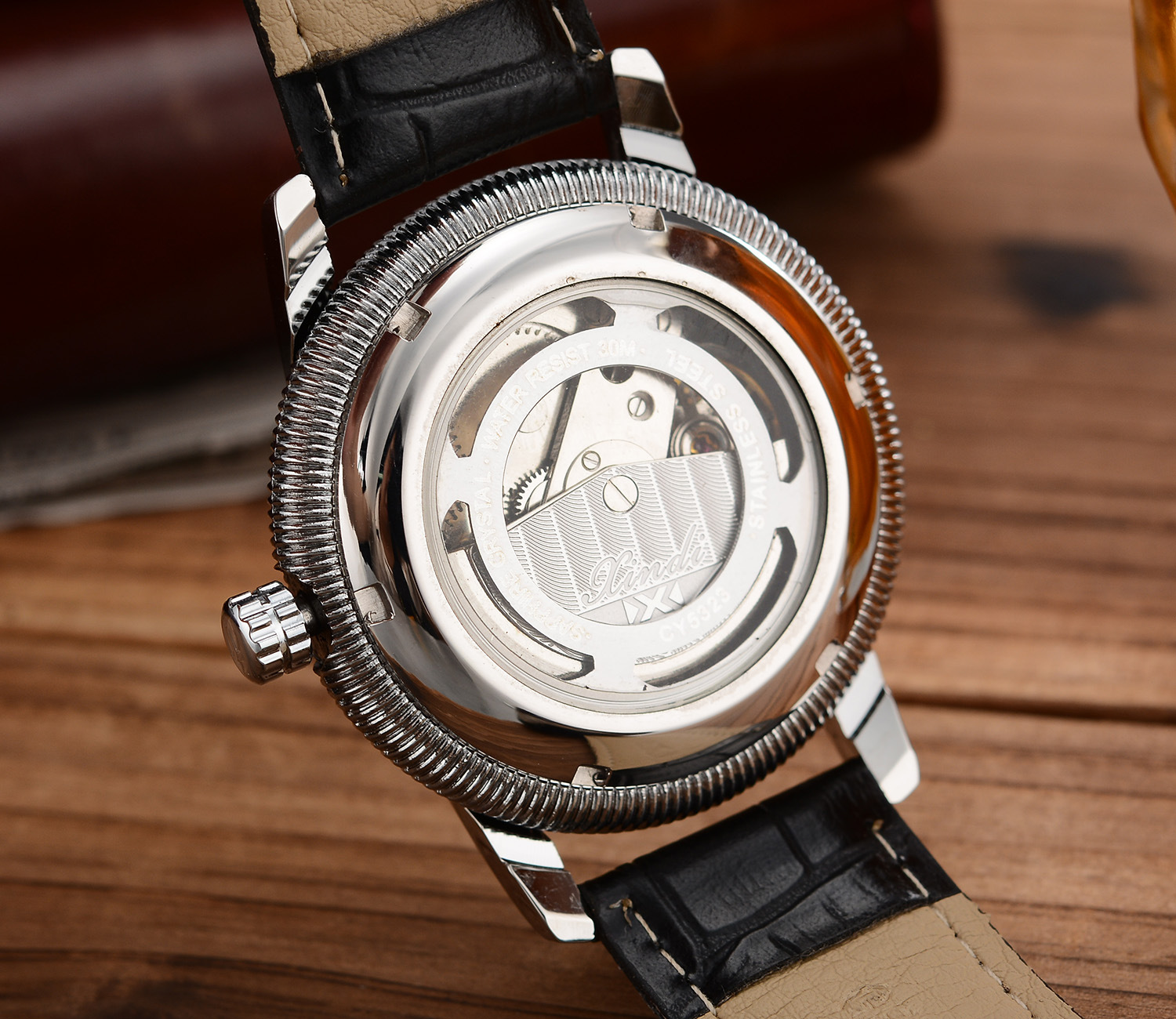 件代发 正品男表 自动机械表个性宝环表圈真皮表带防水