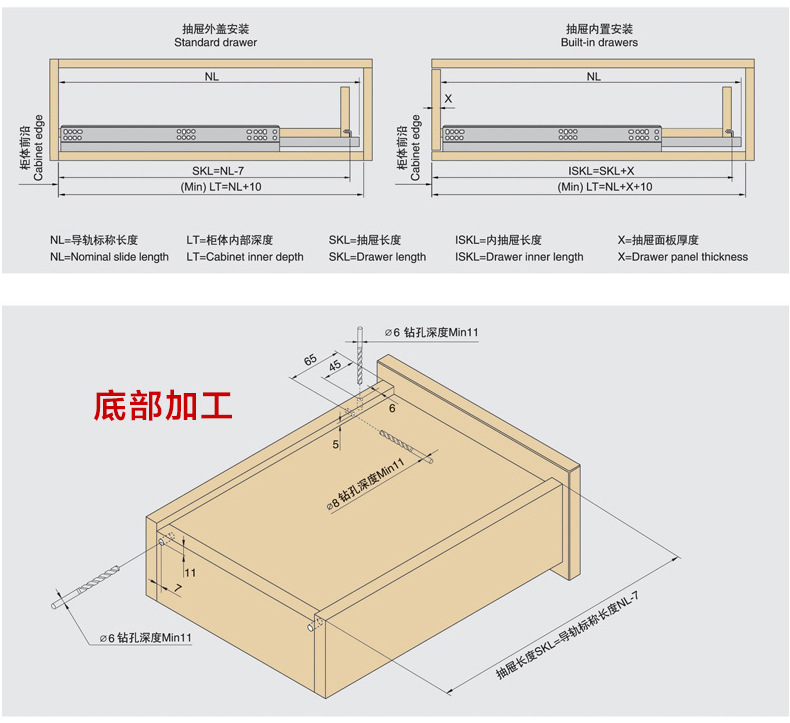 批发工业抽屉隐藏二节滑轨 承重型托底导轨 半拉出阻尼缓冲轨道