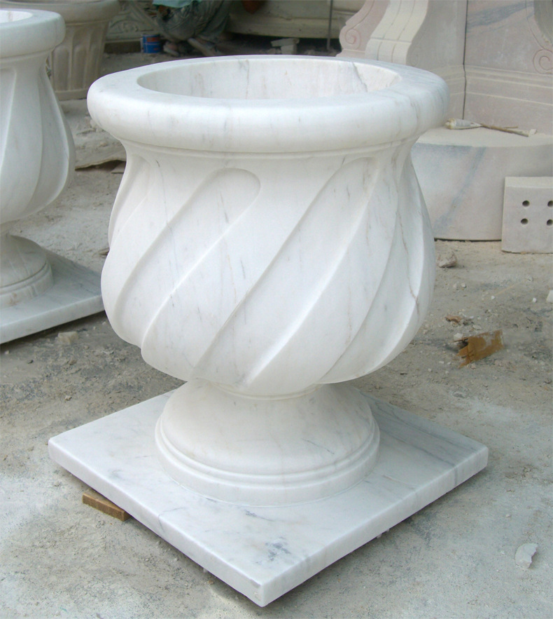 供应天然石材花盆 室外景观花钵纯手工制作大理石种花花盆定制