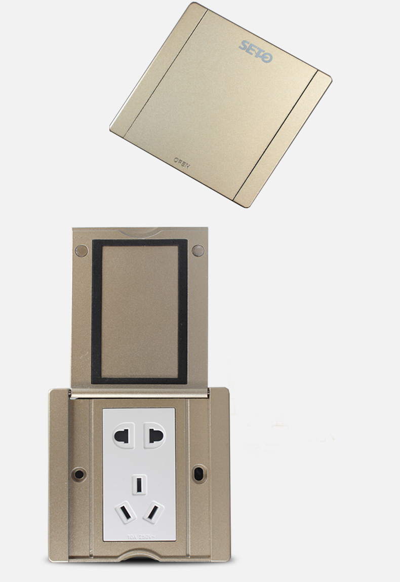 盛拓地插 新款香槟金地面插座二三极五孔地插86型开启式 阻水