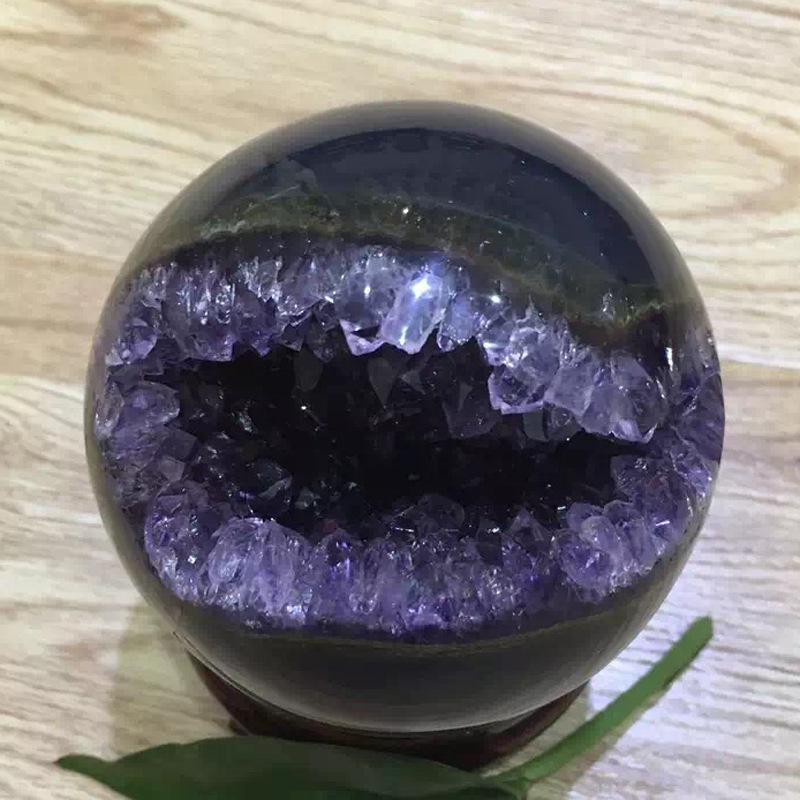 天然水晶紫水晶球紫晶洞开口笑球漂亮玛瑙纹 笑口常开风水摆件