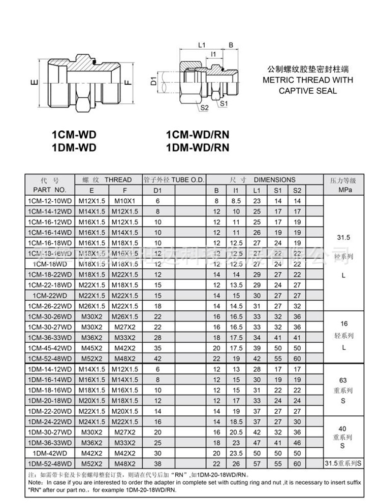 标准液压24度锥卡套式过渡接头ed垫密封卡套整套1cm 1dm