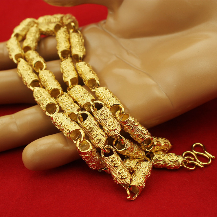 微商爆款8毫米24k仿黄金男士粗金项链 60厘米金钱链 霸气火烧金