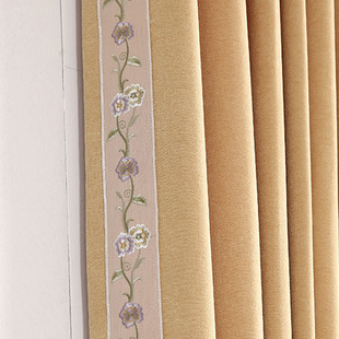 加厚防紫外线窗帘 时尚棉麻高遮光窗帘纱 田园简约现代绣花小花边