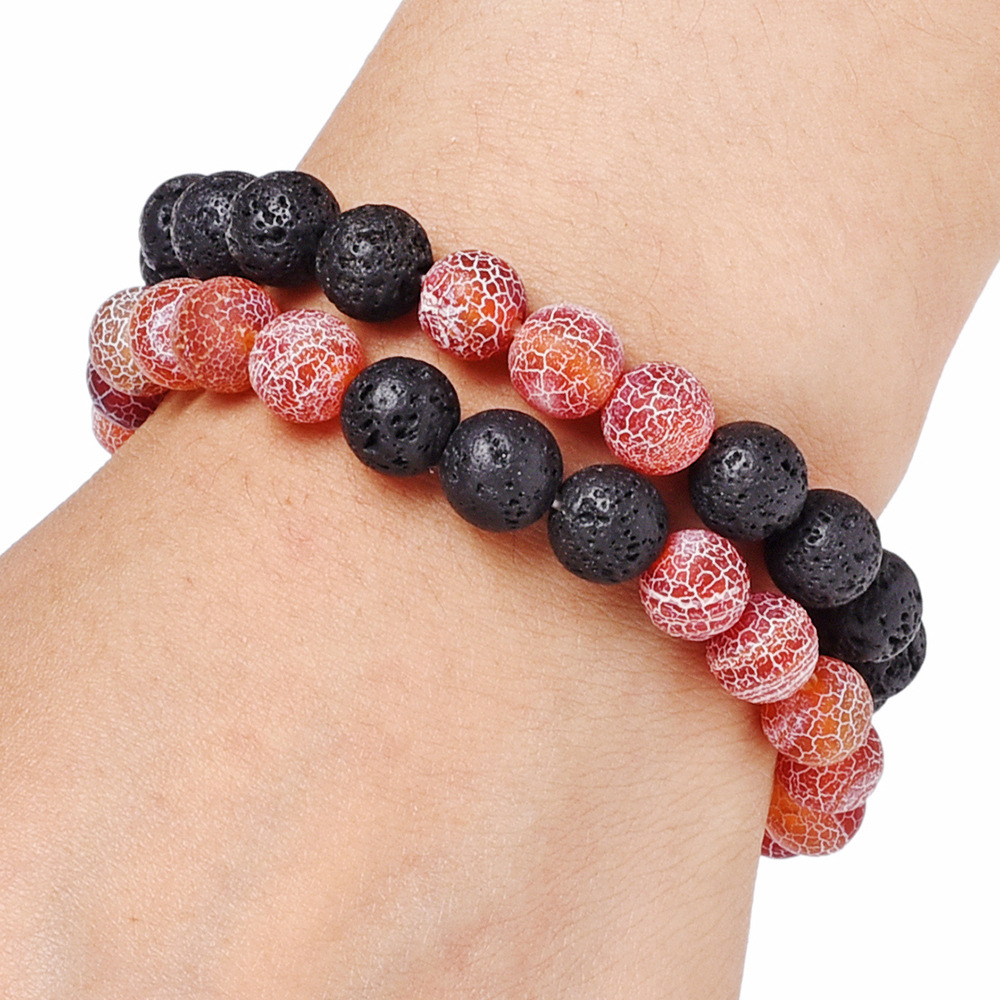 8mm七彩风化玛瑙佛珠手串天然石火山石情侣手链 速卖通跨境热卖